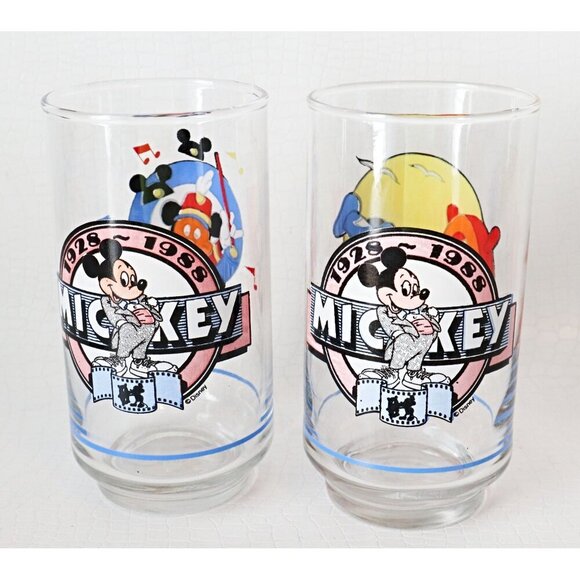 Vintage Walt Disney 1928-1988 Mickey Mouse Glass Collection Lot Of 4 - Picture 5 of 6